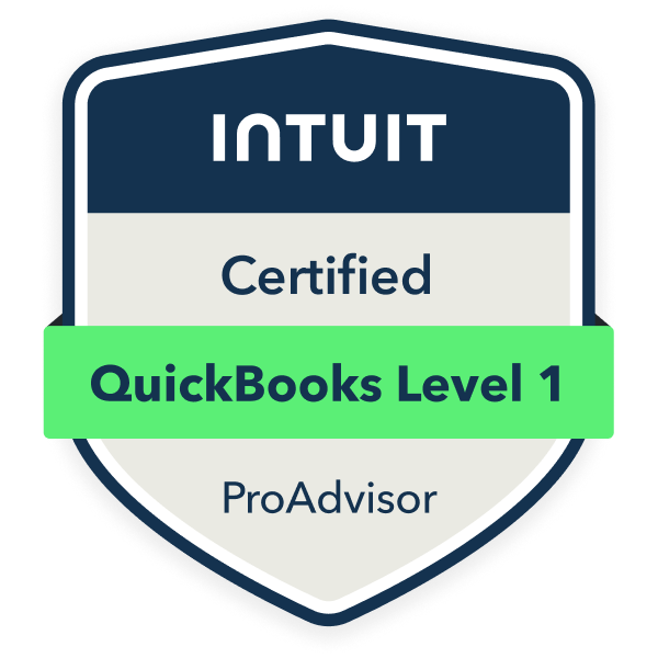Intuit ProAdvisor Certified — QuickBooks Level 1 badge